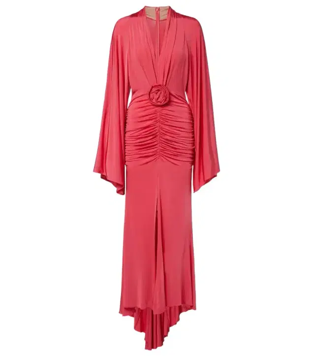Floral-appliqué ruched gown