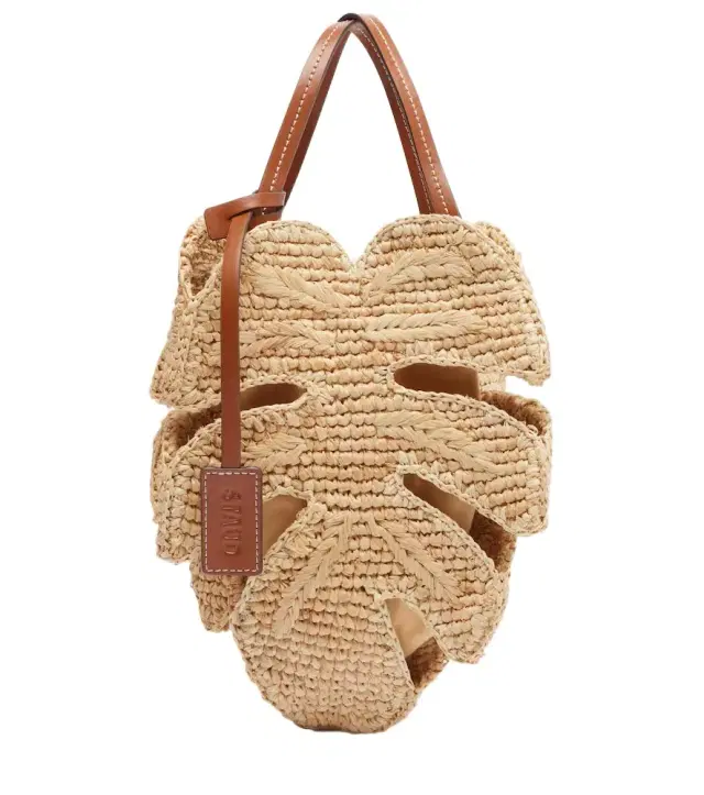 Staud Palm leather-trimmed raffia top-handle bag