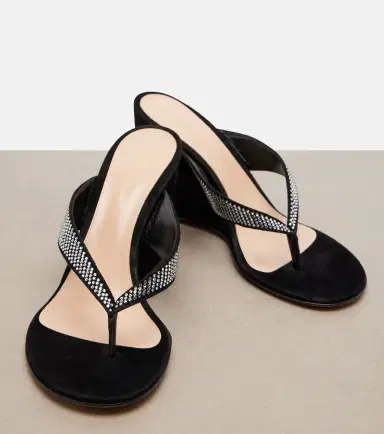 Gianvito Rossi Crystal-embellished suede wedge thong sandals | Thumbnail 3