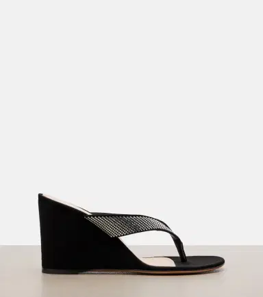 Gianvito Rossi Crystal-embellished suede wedge thong sandals | Thumbnail 4