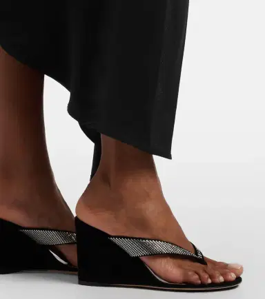 Gianvito Rossi Crystal-embellished suede wedge thong sandals | Thumbnail 6
