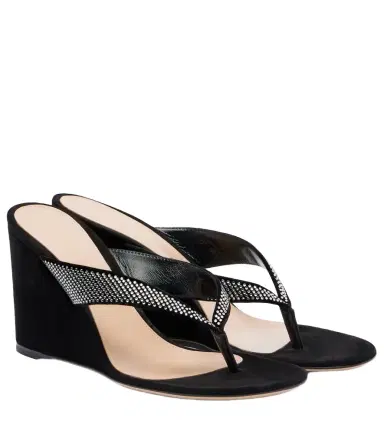 Gianvito Rossi Crystal-embellished suede wedge thong sandals | Thumbnail 1