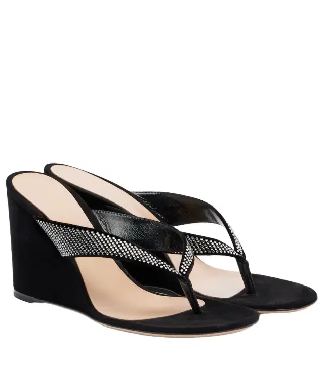 Gianvito Rossi Crystal-embellished suede wedge thong sandals