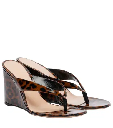 Gianvito Rossi Leopard-print leather wedge thong sandals | Thumbnail 1