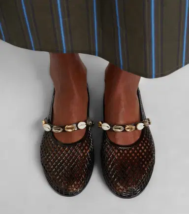 Ancient Greek Sandals Iro embellished fishnet ballet flats | Thumbnail 5
