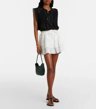 Poupette St Barth Thia embroidered tiered cotton shorts | Thumbnail 3