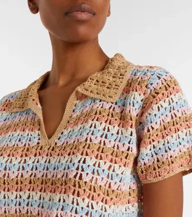 Anna Kosturova Crochet striped cotton polo shirt | Thumbnail 2