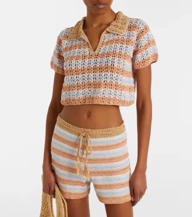 Anna Kosturova Crochet striped cotton polo shirt | Thumbnail 4
