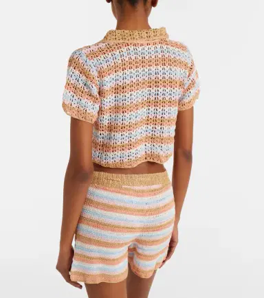 Anna Kosturova Crochet striped cotton polo shirt | Thumbnail 5