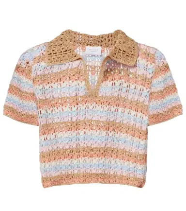 Anna Kosturova Crochet striped cotton polo shirt | Thumbnail 1