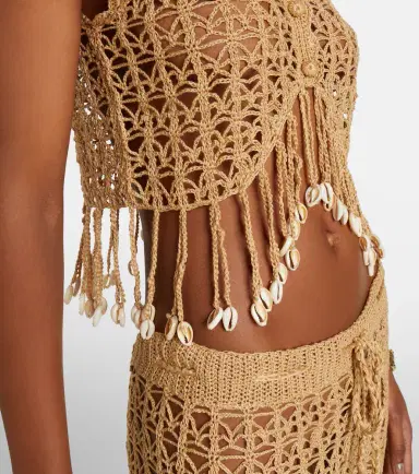 Anna Kosturova Crochet fringed cotton crop top | Thumbnail 4