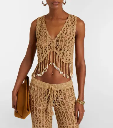 Anna Kosturova Crochet fringed cotton crop top | Thumbnail 5