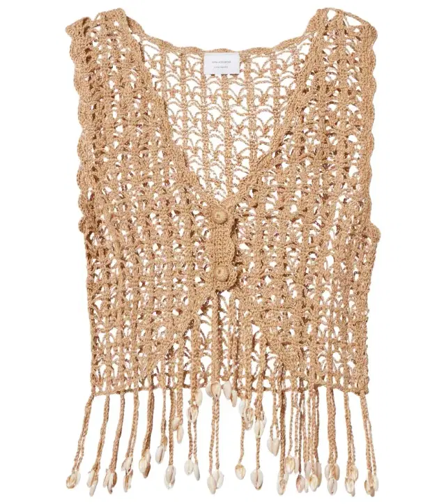 Crochet fringed cotton crop top