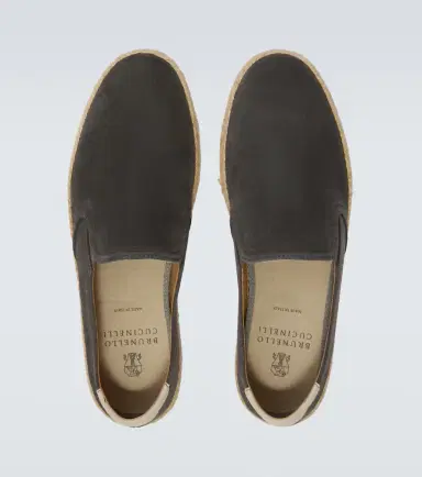 Brunello Cucinelli Jute-trimmed suede slip-on shoes | Thumbnail 4