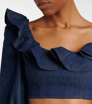 Zimmermann Aster ruffled denim crop top | Thumbnail 2