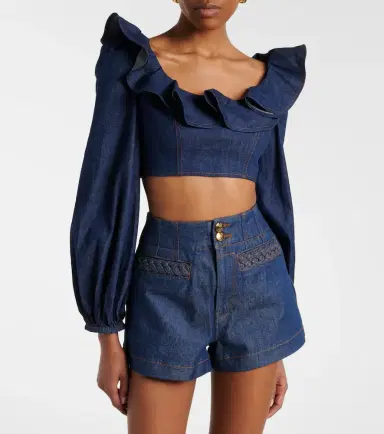 Zimmermann Aster ruffled denim crop top | Thumbnail 5