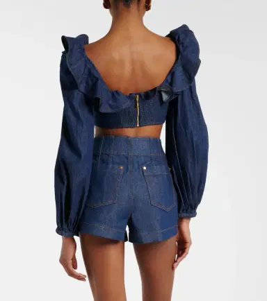 Zimmermann Aster ruffled denim crop top | Thumbnail 6
