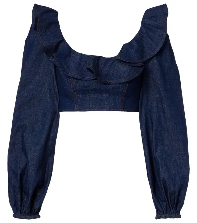 Zimmermann Aster ruffled denim crop top