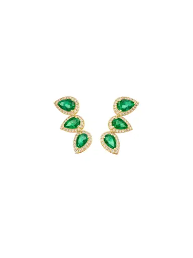 Wish Fine Jewelry 2.67ct Diamond Emerald 14K Gold Climber Earrings | Thumbnail 2 Wish Fine Jewelry 2.67ct Diamond Emerald 14K Gold Climber Earrings | Thumbnail 2