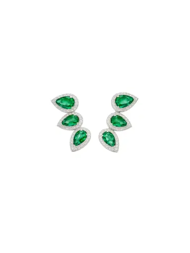 Wish Fine Jewelry 2.67ct Diamond Emerald 14K Gold Climber Earrings | Thumbnail 1 Wish Fine Jewelry 2.67ct Diamond Emerald 14K Gold Climber Earrings | Thumbnail 1