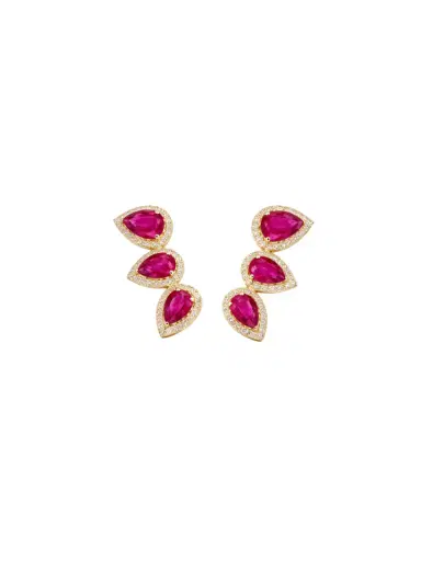 Wish Fine Jewelry 3.71ct Diamond Ruby 14K Gold Climber Earrings | Thumbnail 1 Wish Fine Jewelry 3.71ct Diamond Ruby 14K Gold Climber Earrings | Thumbnail 1