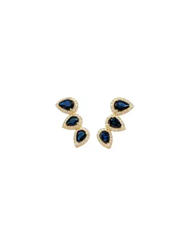 Wish Fine Jewelry 3.99ct Sapphire Diamonds 14K Gold Climber Earrings | Thumbnail 2