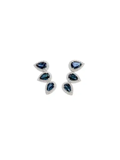 Wish Fine Jewelry 3.99ct Sapphire Diamonds 14K Gold Climber Earrings | Thumbnail 1