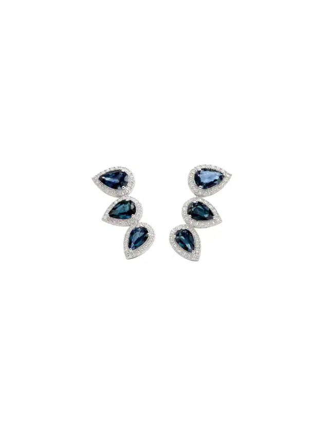 Wish Fine Jewelry 3.99ct Sapphire Diamonds 14K Gold Climber Earrings