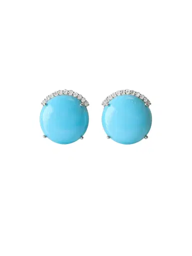 Wish Fine Jewelry 34.10ct Diamond Turquoise 14K Gold Stud Earrings | Thumbnail 1 Wish Fine Jewelry 34.10ct Diamond Turquoise 14K Gold Stud Earrings | Thumbnail 1