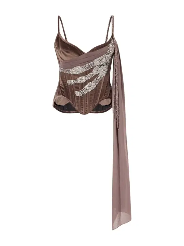 Wiederhoeft Tie-detailed Embellished Cotton-blend Velvet Corset Top