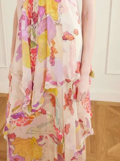 Donde Esteban Flores Ruffled Asymmetric Lace-trimmed Silk-chiffon Halterneck Maxi Dress | Thumbnail 5