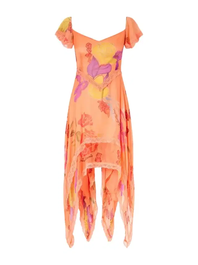 Donde Esteban Guava Flores Ruffled Asymmetric Lace-trimmed Silk-chiffon Midi Dress