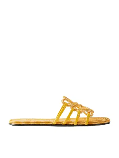 Loewe + Paula's Ibiza Leather-trimmed Embroidered Canvas Slides | Thumbnail 1 Loewe + Paula's Ibiza Leather-trimmed Embroidered Canvas Slides | Thumbnail 1