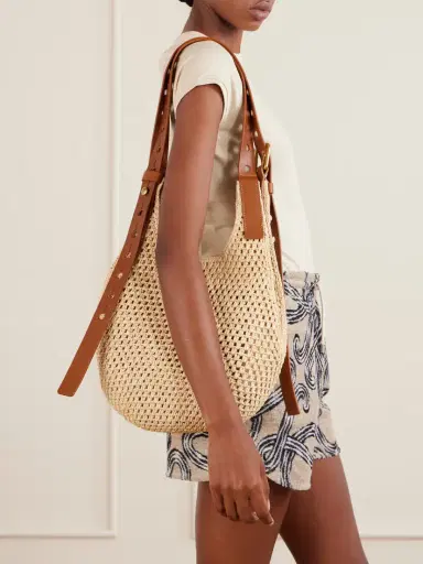 Loewe + Paula's Ibiza The Punch Hole Leather-trimmed Raffia Shoulder Bag | Thumbnail 2