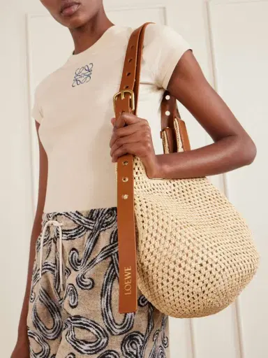 Loewe + Paula's Ibiza The Punch Hole Leather-trimmed Raffia Shoulder Bag | Thumbnail 3
