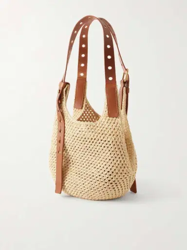 Loewe + Paula's Ibiza The Punch Hole Leather-trimmed Raffia Shoulder Bag | Thumbnail 4
