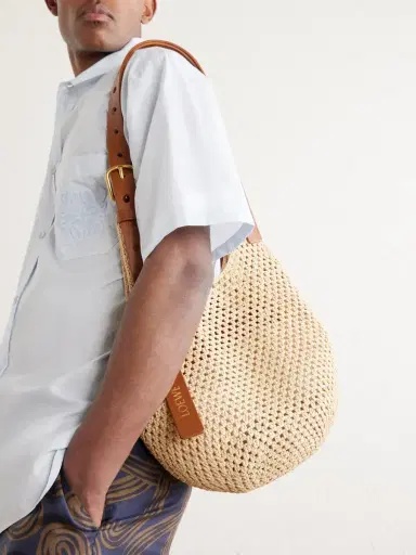 Loewe + Paula's Ibiza The Punch Hole Leather-trimmed Raffia Shoulder Bag | Thumbnail 9