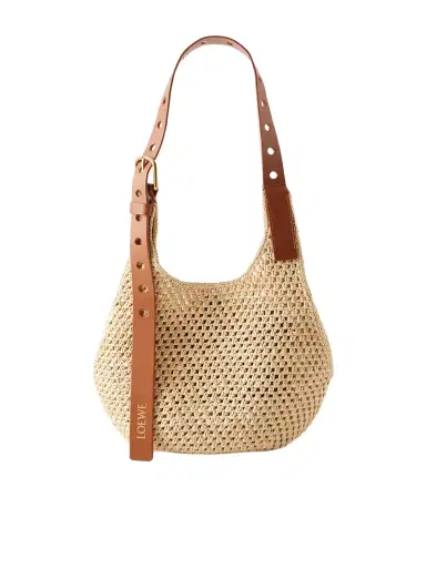 Loewe + Paula's Ibiza The Punch Hole Leather-trimmed Raffia Shoulder Bag | Thumbnail 1