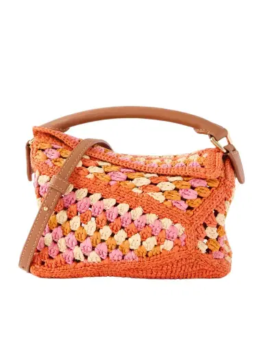 Loewe + Paula's Ibiza Puzzle Edge Mini Leather-trimmed Crocheted Raffia Shoulder Bag | Thumbnail 1 Loewe + Paula's Ibiza Puzzle Edge Mini Leather-trimmed Crocheted Raffia Shoulder Bag | Thumbnail 1