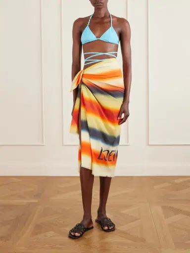 Loewe + Paula's Ibiza Fringed Striped Cotton-voile Scarf | Thumbnail 2