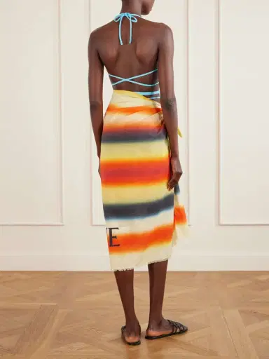 Loewe + Paula's Ibiza Fringed Striped Cotton-voile Scarf | Thumbnail 3