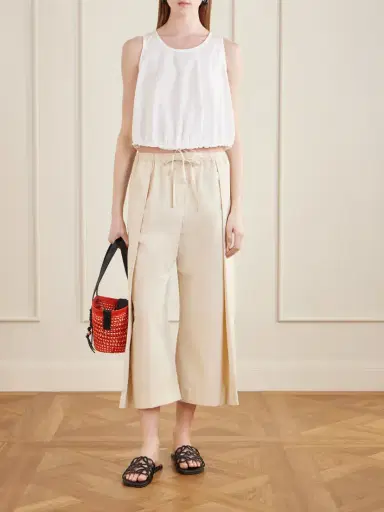 Loewe + Paula’s Ibiza Pleated Cropped Cotton Wide-leg Pants | Thumbnail 2