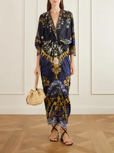 Camilla Gathered Embellished Printed Silk Maxi Dress | Thumbnail 2 Camilla Gathered Embellished Printed Silk Maxi Dress | Thumbnail 2