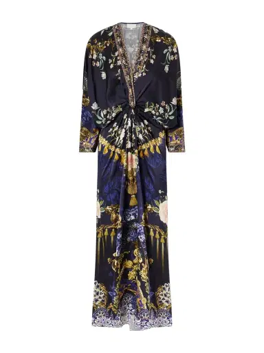 Camilla Gathered Embellished Printed Silk Maxi Dress | Thumbnail 1 Camilla Gathered Embellished Printed Silk Maxi Dress | Thumbnail 1