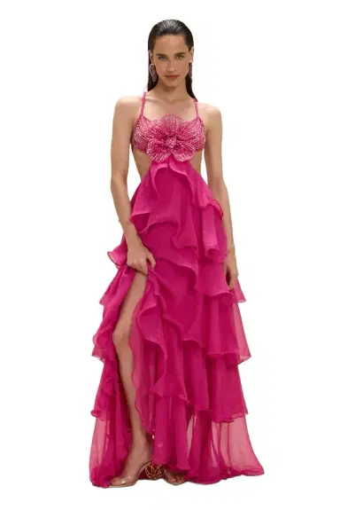 PatBo CHIFFON CARMEN LOTUS MAXI DRESS | Thumbnail 1 PatBo CHIFFON CARMEN LOTUS MAXI DRESS | Thumbnail 1
