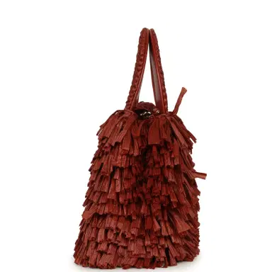 Chanel Chanel Small Fringe Kelly Dark Red Raffia Wood and Light Gold Hardware | Thumbnail 3 Chanel Chanel Small Fringe Kelly Dark Red Raffia Wood and Light Gold Hardware | Thumbnail 3