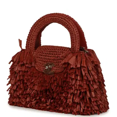 Chanel Chanel Small Fringe Kelly Dark Red Raffia Wood and Light Gold Hardware | Thumbnail 5 Chanel Chanel Small Fringe Kelly Dark Red Raffia Wood and Light Gold Hardware | Thumbnail 5
