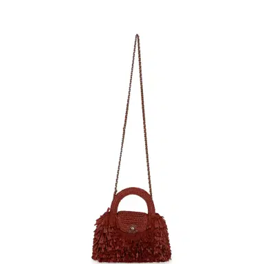 Chanel Chanel Small Fringe Kelly Dark Red Raffia Wood and Light Gold Hardware | Thumbnail 7 Chanel Chanel Small Fringe Kelly Dark Red Raffia Wood and Light Gold Hardware | Thumbnail 7