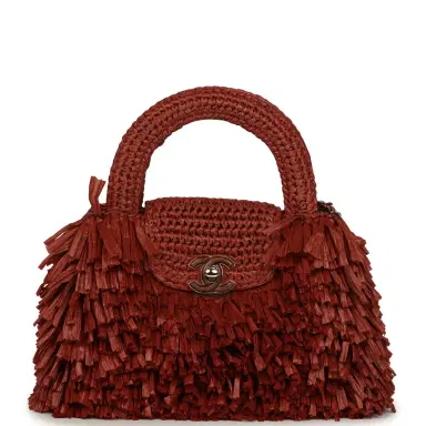 Chanel Chanel Small Fringe Kelly Dark Red Raffia Wood and Light Gold Hardware | Thumbnail 1 Chanel Chanel Small Fringe Kelly Dark Red Raffia Wood and Light Gold Hardware | Thumbnail 1