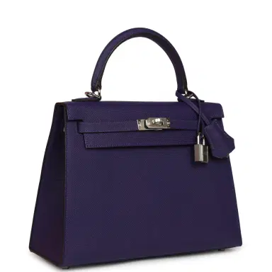HERMÈS Hermes Kelly Sellier 25 Purple Epsom Palladium Hardware | Thumbnail 2